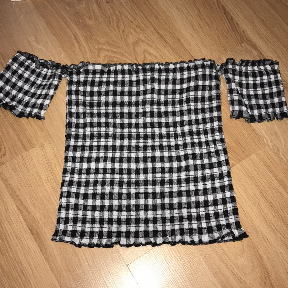 Plaid off the shoulder crop top